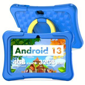 PRITOM K7 Android 13 Kids Tablet with Protective Case - 7" HD Display, Quad-Core Processor, 4GB+2GB Expandable RAM & 32GB+1TB Expandable ROM, Dual Camera, Dual WiFi (2.4G+5G), Stereo Speakers - 2025 New Boys & Girls Gift, Kids Entertainment Device, Educational Tablet, Playful Design, Durable Kids' Device