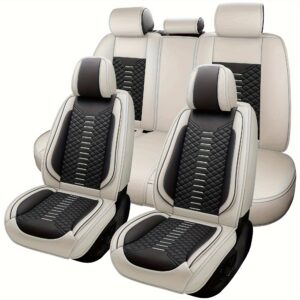 Full-for Seat Cover Set for 5-Seater Vehicles, Enhances Driving Experience, Perfect Gift for Car Enthusiasts. It Is Universal Fit, Integrated Anti-Stain Cover, Made of Integrated Faux Leather with Fastener, Breathable and Wear-Resistant Interior Trim with Faux Leather Waist Cushion and Non-Slip Breathable Covers.
