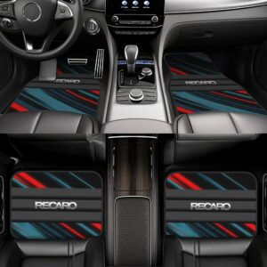 4pcs Striped RECARO Pattern Car Mats - Durable, Easy to Clean All-Weather Universal Fit for Sedans, Trucks & SUVs, Automotive Accessories, Sleek Design, Highquality Material, Suv Enthusiasts, Auto Lovers