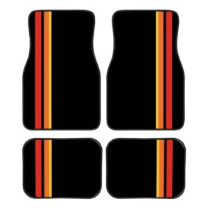 Four-Color Striped Print Car Floor Mats. Polyester Material, Easy to Clean. Non-Slip Design on the Bottom. Suitable for Sedans, SUVs, etc., 4pcs Car Interior Set