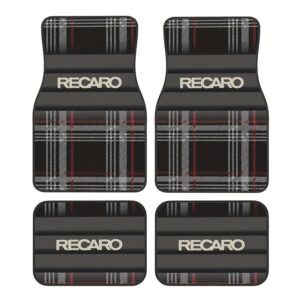 4pcs RECARO Letter Print Car Floor Mats - Non-Slip, Easy-Clean Polyester Mats for All-Weather Use, Ideal for Sedans, Trucks, SUVs - Durable & Stylish Interior Accessories, Car Floor Mats, Vehicle Interior Upgrade, Modern Car Accessory, Nonslip Backing
