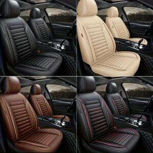 5-Seat Car Seat Cover Complete Set – Fits 95% of All 5-Seaters (Cars, SUVs, Vans) – Premium PU Leather, Breathable – All-Season Seat Protection