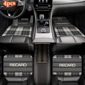 4pcs RECARO -Heavy-Duty All-Weather Floor Mats - fit for driver's footwell with pedal cutouts - Easy-to-Clean Car Interior Protection - Compatible with Sedans, Trucks, SUVs - Ideal Auto gift for RECARO enthusiasts, Automotive Accessories, Plaid Pattern Design, Longlasting Coverage, Vehicle Owners