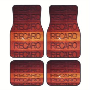 4pcs RECARO Letter Theme SUV Car Floor Mats - Fashionable & Durable Design, All-Season Fit for Front & Rear Seats of All Vehicles, Stylish Car Interior Accessories, Ideal for Christmas & Halloween Decoration, Made of High-Quality Polyester with Woven Texture & Drop-Stitched Base for Easy Installation, Hand Wash Only, Black Edges for Enhanced Grip