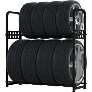 MEICHEPRO Tire Rack Tire Stand Set 2-Tier Tire Rack 8 Tire Storage Load Capacity 300kg Width 100cm×Depth 33cm×Height 106cm