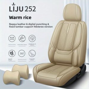 5pcs Full Coverage Car Seat Covers Premium Nappa Leather with Foam Padding, Universal Fit for 5-Seater Vehicles, Easy to Clean Stylish Black Design