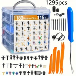 1295pcs Car Clip and Fastener Kit, Durable Nylon Rivets, Cable Ties, Push Pins, and Plastic Parts with Removal Tools, Suitable for Body Panels, Fenders, Bumpers - Universal Accessories for Various Vehicle Models