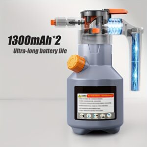 Electric Car Wash Foam Spray Can, Handheld High-Pressure Cleaning Gun, 67.63-ounce Electric Foam Kettle, 70° wide-angle spray, multi-functional large capacity with extra-long battery life, suitable for car, kitchen and home cleaning.