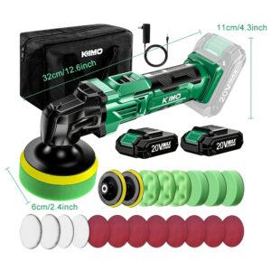 KIMO 20V Cordless Buffer Polisher Kit, 24 Accessories, 2 X 2000mAh Batteries, Car Polisher W/ 6 Variable Speed Up To 3634RPM, Cordless Polisher For Car Detailing/ Waxing/ Polishing/ Scratch Removing