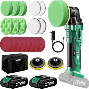 KIMO 20V Cordless Buffer Polisher Kit, 24 Accessories, 2 X 2000mAh Batteries, Car Polisher With 6 Variable Speed Up To 3634RPM, Cordless Polisher For Car Detailing/ Waxing/ Polishing/ Scratch Removing