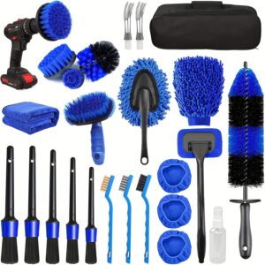 26pcs Car Detailing Brush Set, Car Care Kit, Car Cleaning Brushes, Vehicle Cleaning Set, Windshield Cleaning Tools, Professional Car Maintenance Kit - Suitable for Washing Brushes for Both Interior And Exterior Wheels.