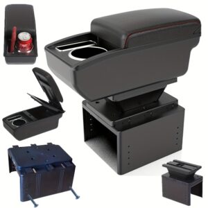 ユニバーサルアームレストボックス、車のセントラルハンドボックス用インテリア改造アクセサリー。パネルはスライドして物を収納できます。元のアームレストボックスなしで車両に取り付けることができます。ユニバーサルモデルには穴あけが必要です、二層収納、フロントカップホルダーと携帯電話スロットがあります